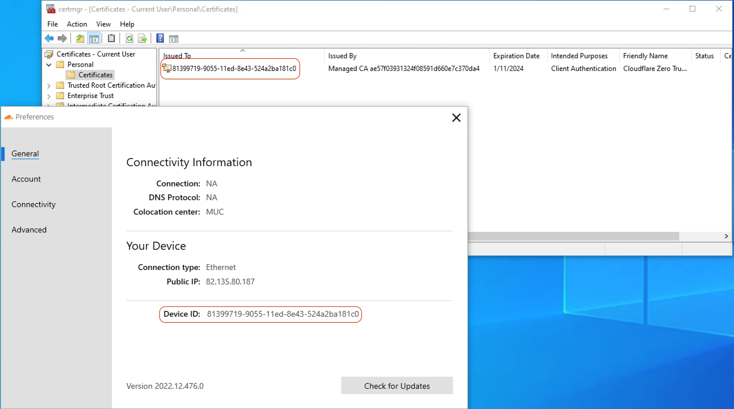 Verifying the Device Information Only mode certificate in Windows